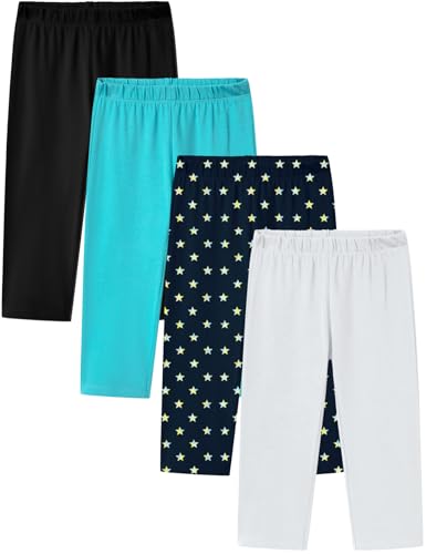 LAPASA Mädchen 4er Pack Capri Leggings, 3/4 Sportleggings Freizeit Schlafleggings aus Baumwolle, 3-13 Jahre G19 von LAPASA