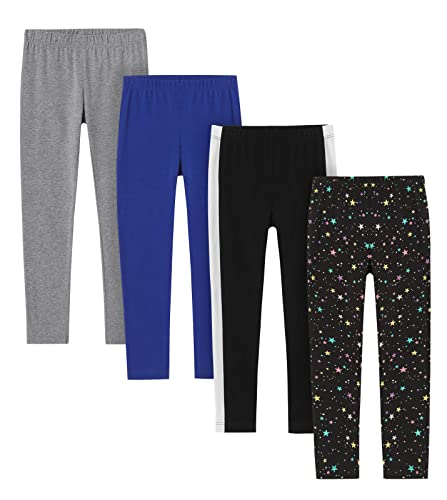 LAPASA Mädchen 4er-Pack Leggings Sportleggings Freizeit Schlafleggings 3-13 Jahre G11, Grau, Blau, Sternenstaub, Schwarz mit weißem Streifen, 11-12 Jahre von LAPASA