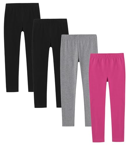 LAPASA Mädchen 4er Pack Leggings, Sportleggings Freizeit Schlafleggings aus Baumwolle, 3-13 Jahre G11, Schwarz*2, Grau, Rosa, 11-12 Jahre von LAPASA