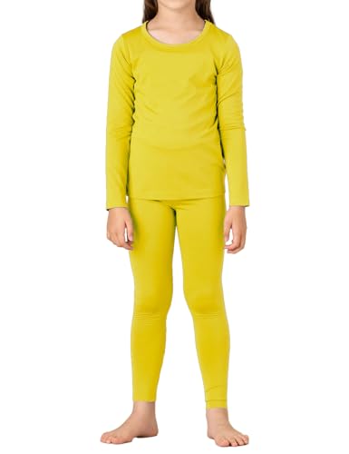 LAPASA Mädchen Innenfleece Thermounterwäsche Set, Thermo Unterhemd + Leggings Skiunterwäsche Funktionsunterwäsche Sets für Kinder, Gelb, 5-6 Jahre von LAPASA