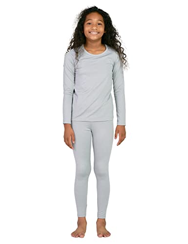 LAPASA Mädchen Innenfleece Thermounterwäsche Set, Thermo Unterhemd + Leggings Skiunterwäsche Funktionsunterwäsche Sets für Kinder 4-13 Jahre G03, Hellgrau Meliert, 5-6 Jahre von LAPASA