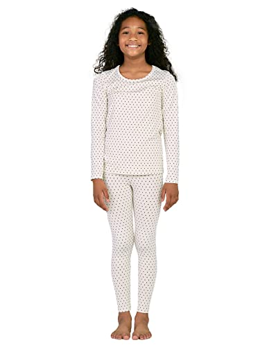 LAPASA Mädchen Innenfleece Thermounterwäsche Set, Thermo Unterhemd + Leggings Skiunterwäsche Funktionsunterwäsche Sets für Kinder 4-13 Jahre G03, Weiß-schwarz Punkt, 7-8 Jahre von LAPASA