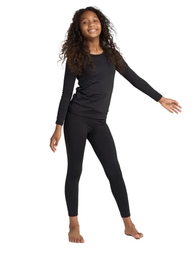LAPASA Mädchen Innenfleece Thermounterwäsche Set, Thermo Unterhemd + Leggings Skiunterwäsche Funktionsunterwäsche Sets für Kinder 4-13 Jahre G03, Schwarz, 5-6 Jahre von LAPASA