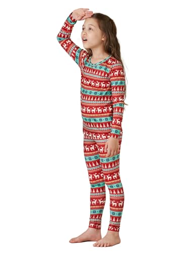 LAPASA Mädchen Innenfleece Thermounterwäsche Set, Thermo Unterhemd + Leggings Skiunterwäsche Funktionsunterwäsche Sets für Kinder 4-13 Jahre G03, Weihnachten 2023, 11-12 Jahre von LAPASA