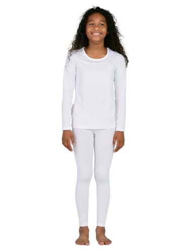 LAPASA Mädchen Innenfleece Thermounterwäsche Set, Thermo Unterhemd + Leggings Skiunterwäsche Funktionsunterwäsche Sets für Kinder 4-13 Jahre G03, Weiß, 7-8 Jahre von LAPASA