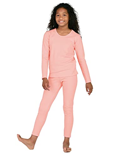 LAPASA Mädchen Thermounterwäsche Set 100% Baumwolle - warmes Unterwäsche Set für Kinder, Pyjamaset - Leggings und Langarmshirt (Thermoflux G09), Pink, 5-6 Jahre von LAPASA