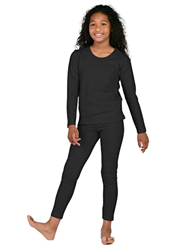 LAPASA Mädchen Thermounterwäsche Set 100% Baumwolle - warmes Unterwäsche Set für Kinder, Pyjamaset - Leggings und Langarmshirt (Thermoflux G09), Schwarz, 5-6 Jahre von LAPASA