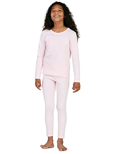 LAPASA Mädchen Thermounterwäsche Set 100% Baumwolle - warmes Unterwäsche Set für Kinder, Pyjamaset - Leggings und Langarmshirt (Thermoflux G09), Baby Pink, 7-8 Jahre von LAPASA