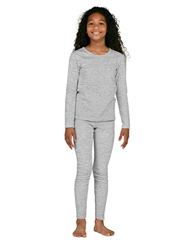 LAPASA Mädchen Thermounterwäsche Set 100% Baumwolle - warmes Unterwäsche Set für Kinder, Pyjamaset - Leggings und Langarmshirt (Thermoflux G09), Grau Meliert, 7-8 Jahre von LAPASA