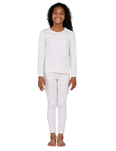 LAPASA Mädchen Thermounterwäsche Set 100% Baumwolle - warmes Unterwäsche Set für Kinder, Pyjamaset - Leggings und Langarmshirt (Thermoflux G09), Weiß-Navy Punkte, 7-8 Jahre von LAPASA