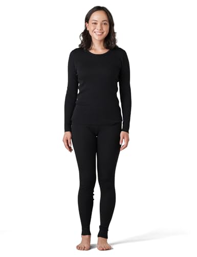 LAPASA Merino Wolle Thermounterwäsche Set Damen, 100% Merinowolle warm Unterhemd Langarmshirt & Thermo Unterhosen Leggings (L91), (Extra Warm), L von LAPASA