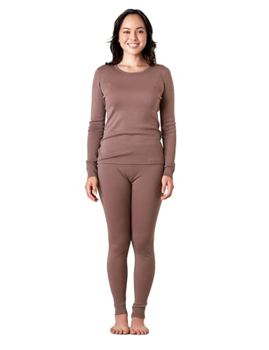 LAPASA Merino Wolle Thermounterwäsche Set Damen, Merinowolle extra warm Unterhemd Langarmshirt & Thermo Unterhosen Leggings (L91), Hellbraun (Extra warm), S von LAPASA