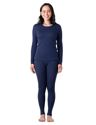 LAPASA Merino Wolle Thermounterwäsche Set Damen, Merinowolle extra warm Unterhemd Langarmshirt & Thermo Unterhosen Leggings (L91), Navy (Extra warm), M von LAPASA