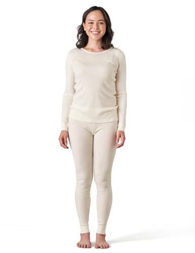 LAPASA Merino Wolle Thermounterwäsche Set Damen, Merinowolle extra warm Unterhemd Langarmshirt & Thermo Unterhosen Leggings (L91), Nude (Extra warm), M von LAPASA