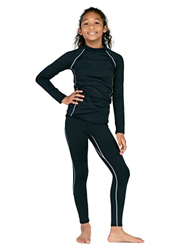 LAPASA Sport Thermounterwäsche Set für Mädchen, atmungsaktive Thermounterhemd und Thermo Leggings, Funktionsunterwäsche Sets für Kinder 4-13 Jahre (Thermoflux G18), Schwarz. 7-8 Jahre von LAPASA