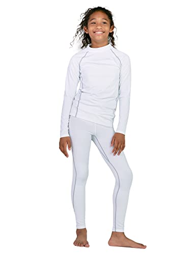 LAPASA Sport Thermounterwäsche Set für Mädchen, atmungsaktive Thermounterhemd und Thermo Leggings, Funktionsunterwäsche Sets für Kinder 4-13 Jahre (Thermoflux G18), Weiß. 13 Jahre von LAPASA