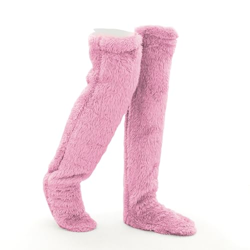 LAPLUIE Über Knie Hohe Fuzzy Socken Plüsch Slipper Strümpfe Pelzige Lange Beinwärmer Winter Klimatisierte Home Schlafsocken (Rosa) von LAPLUIE