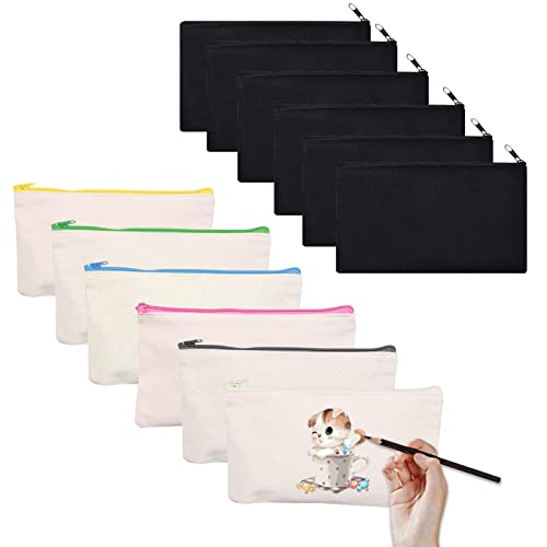 LAPONO 12 PCS Blanko Stoffbeutel DIY Segeltuch Kosmetiktasche zum Bemalen Blanko Federmäppchen Makeup Tasche für Reisen Kosmetiktaschen mit Reißverschluss füR Kinder Aufbewahrung Schreibwaren 20*14cm von LAPONO