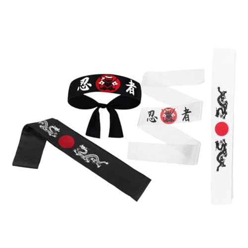LAPYAPPE 4 Stück Teiliges Ninja Stirnband Japanischer Stil Elastisch Verstellbar Atmungsaktiv Sportlich Modisch für Karate Fitness und Partys Geeignet von LAPYAPPE