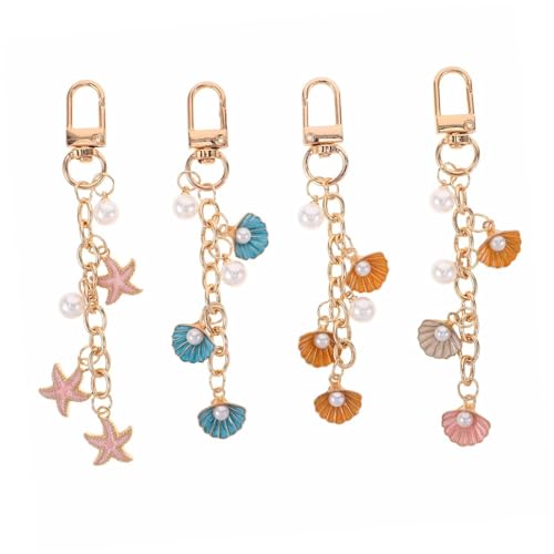 LAPYAPPE 4stücke Perlen Muschel Schlüsselanhänger Schlüsselring Strand Schlüsselanhänger Muschel Schlüsselring Perlen Taschenanhänger Rucksack Dekoration Handtasche Charms von LAPYAPPE