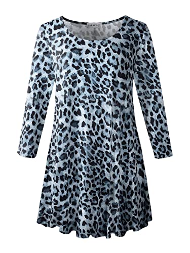 LARACE 3/4 Ärmel Shirts für Damen Tops Plus Size Tunika Casual Loose Fit Bluse Swing Basic Kleidung, A-Leopard11, 6X von LARACE