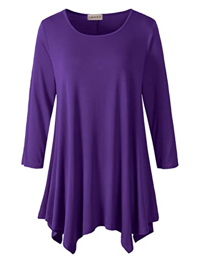 LARACE Damen Plus größe 3/4 ärmel Tunika-Oberteile Loses Basic-Shirts 3X dunkellila von LARACE