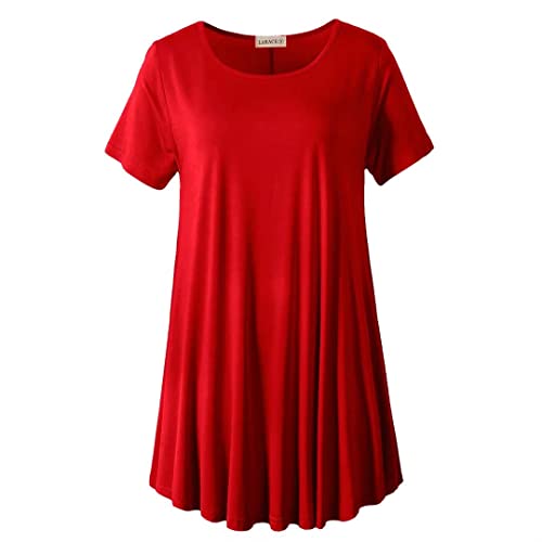 LARACE Damen-Tunika, kurzärmelig, ausgestellt, für Leggings, fließendes Shirt - Rot - 3X von LARACE