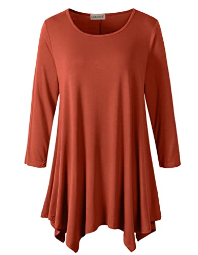 LARACE Damen-Tunika mit 3/4-Ärmeln, lockeres Basic-Shirt - Orange - 4X von LARACE