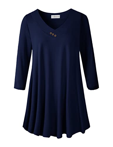LARACE Damen Übergröße Tunika Tops 3/4 Ärmel V-Ausschnitt Blusen Basic T-Shirt - Blau - XXX-Large von LARACE