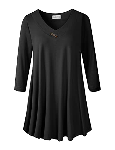 LARACE Damen Übergröße Tunika Tops 3/4 Ärmel V-Ausschnitt Blusen Basic T-Shirt - Schwarz - X-Groß von LARACE