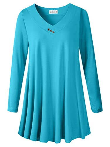 LARACE Damen Übergröße Tunika Tops Langarm V-Ausschnitt Blusen Basic T-Shirt - Blau - 4X-Groß von LARACE