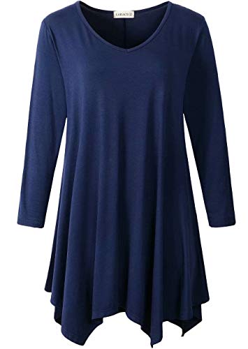 LARACE Damen V-Ausschnitt Plain Schwingen-Kittel-Top Casual T-Shirt 1X Navy blau von LARACE