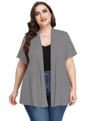 LARACE Kurzärmelige Strickjacken für Damen, Sommer-Top, lässig, Übergröße, vorne offen, leicht, Heathergray, 3X von LARACE