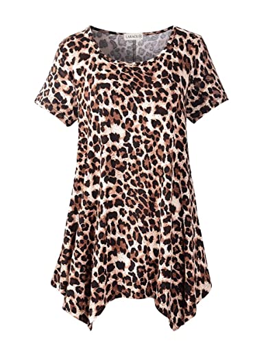 LARACE Kurzarm-Shirts für Damen, Übergröße, lässige Sommerkleidung, asymmetrische Tunika-Blusen, A-leopard08, 1X LARACE Kurzarm-Shirts für Damen, Übergröße, lässige Sommerkleidung, asymmetrische Tunika-Blusen, A-leopard08, 1X von LARACE