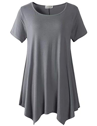 LARACE Kurzarm-Shirts für Damen, Übergröße, lässige Sommerkleidung, asymmetrische Tunika-Blusen, Grau dunkel, 2X von LARACE