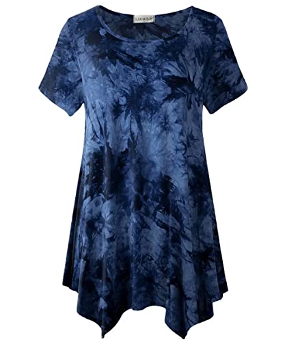 LARACE Kurzarm-Shirts für Damen, Übergröße, lässige Sommerkleidung, asymmetrische Tunika-Blusen, T09-dunkelblau_tie Dye, 2X von LARACE