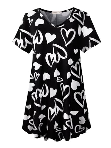 LARACE Lässiges Oberteil für Damen, Sommerkleidung, lockere Passform, kurzärmelig, fließender V-Ausschnitt, Tunika, Übergröße, A-love53, 5X LARACE Lässiges Oberteil für Damen, Sommerkleidung, lockere Passform, kurzärmelig, fließender V-Ausschnitt, Tunika, Übergröße, A-love53, 5X von LARACE