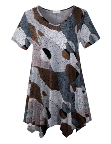 LARACE Oberteile in Übergröße für Damen, Sommerkleidung, kurzärmelig, lässig, V-Ausschnitt, Tunika, asymmetrische Blusen, A-Graublau37, 2X LARACE Oberteile in Übergröße für Damen, Sommerkleidung, kurzärmelig, lässig, V-Ausschnitt, Tunika, asymmetrische Blusen, A-Graublau37, 2X von LARACE