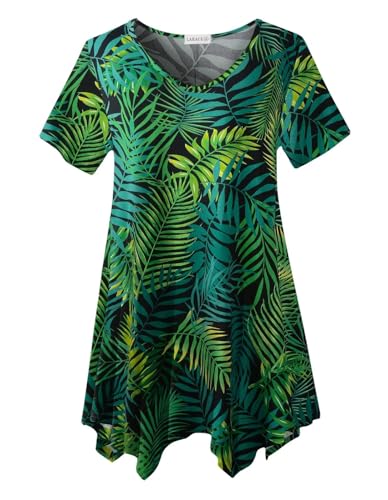 LARACE Oberteile in Übergröße für Damen, Sommerkleidung, kurzärmelig, lässig, V-Ausschnitt, Tunika, asymmetrische Blusen, Grün 42Tropicalleaves, 3X LARACE Oberteile in Übergröße für Damen, Sommerkleidung, kurzärmelig, lässig, V-Ausschnitt, Tunika, asymmetrische Blusen, Grün 42Tropicalleaves, 3X von LARACE