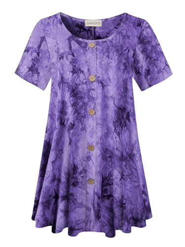 LARACE Tunika in Übergröße für Damen, Sommer, kurze Ärmel, Knöpfe, lockere Passform, B-lila, 4X LARACE Tunika in Übergröße für Damen, Sommer, kurze Ärmel, Knöpfe, lockere Passform, B-lila, 4X von LARACE