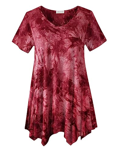 LARACE Übergröße Tops für Damen Sommerkleidung Kurzarm Hemden Casual V-Ausschnitt Tunika asymmetrische Blusen, T11-weinered_tie Dye, Medium von LARACE