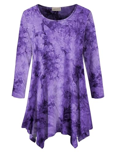 LARACE Übergröße Tops für Frauen 3/4 Ärmel Shirts Tunika Tops Loose Fit Basic Lady Kleidung, B-Lila_Tie Dye, 4X von LARACE