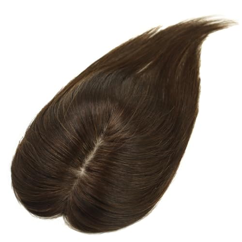 Larafona Hair Echthaar Topper Seide Basis Damen Toupee Clip in Hair Extensions für Dünnes Haar Haarausfall Topper 6x12cm 35cm Lang Dunkelbraun 2# von LARAFONA