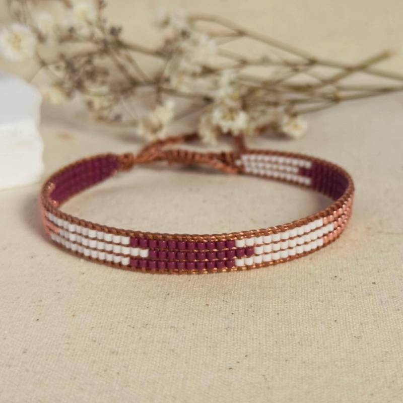 Zartes Miyuki Armband - Handgewebt Aus Glasperlen in Weiß Rosegold Beere | Feiner Boho Schmuck, Verstellbar & Handgemacht von LARAlieschen
