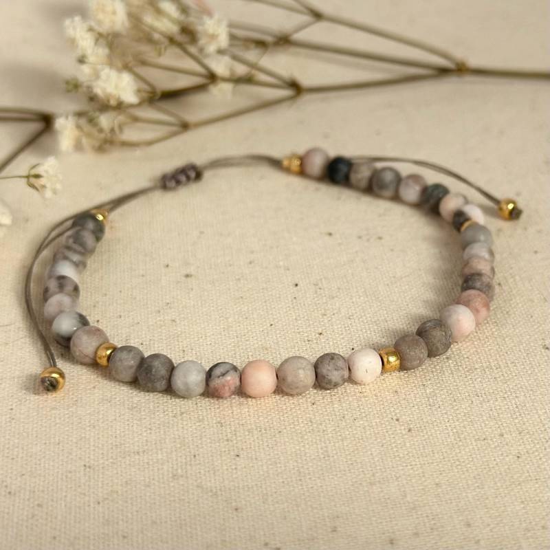 Zebra-Jaspis Funkelndes Armband Perlenarmband Edelstein ~ Sommerarmband Goldfarben von LARAlieschen