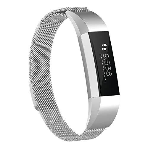 LAREDTREE Metallschlaufenbänder, kompatibel mit Fitbit Alta/Fitbit Alta HR, atmungsaktives Edelstahlband, Mesh, magnetisch, verstellbar, Armband für Damen und Herren (Silber) von LAREDTREE