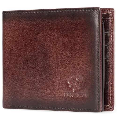 LAREET Schlanke Herren-Geldbörse, RFID-blockierend, echtes Leder, Bifold-Geldbörse, minimalistische Fronttasche mit Ausweisfenster (Kaffee), Kaffee, Slim Jeans (schmales Bein) von LAREET