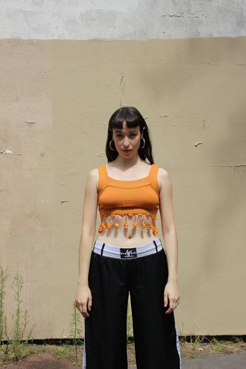 Oranges Crop-Top-Bralette Mit Pompom-Fransen/Größe Xs-S von LARELIGIEUSE