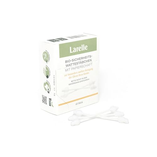 Larelle Bio-Sicherheitswattestäbchen, Baby-Wattestäbchen, 60 Stück mit Extra-Sicherheitszone, Reinigungsstäbchen, Kosmetik, Körperpflege, GOTS Ecocert, sanfte Reingung von Kinderohren, ca. 76 mm von LARELLE