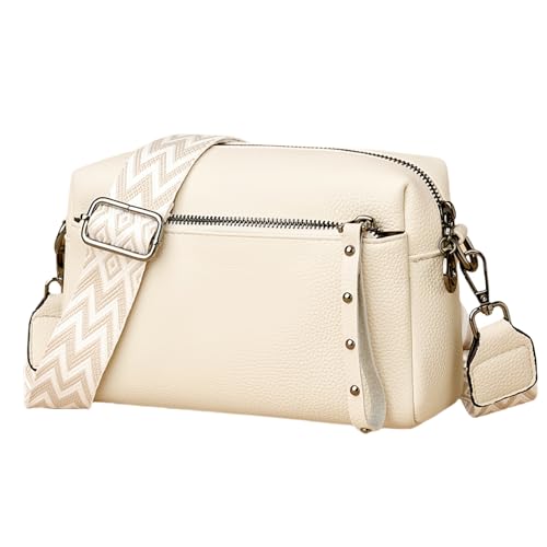 LARENNT Kleine Umhängetasche Damen - PU Leder Crossbody Bag Damen - Handytasche zum Umhängen - Kleine Handtasche Damen Umhängetasche mit Breitem Schultergurt u 5 Fächern - Beige von LARENNT